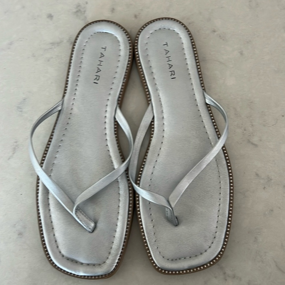Silver flat thong sandals